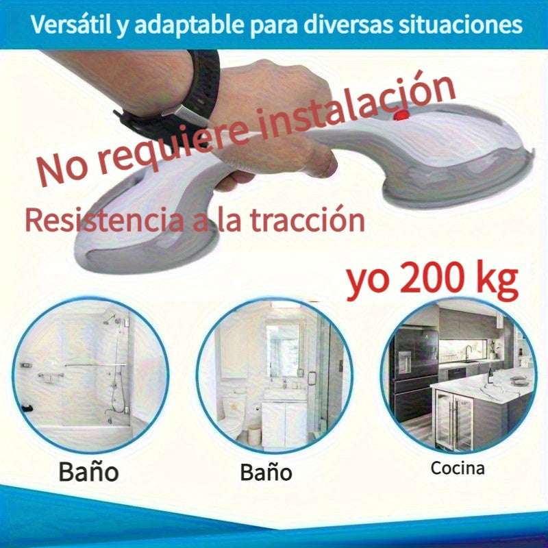 Manija de Ducha Segura con Mayor Potencia de Succión [Versión Mejorada] – Antideslizante, Plástico Duradero, Sin Baterías ni Electricidad Necesaria, para Ayuda al Equilibrio, Compatible con Azulejos, Vidrio y Superficies de Plástico Duro, Accesorio para