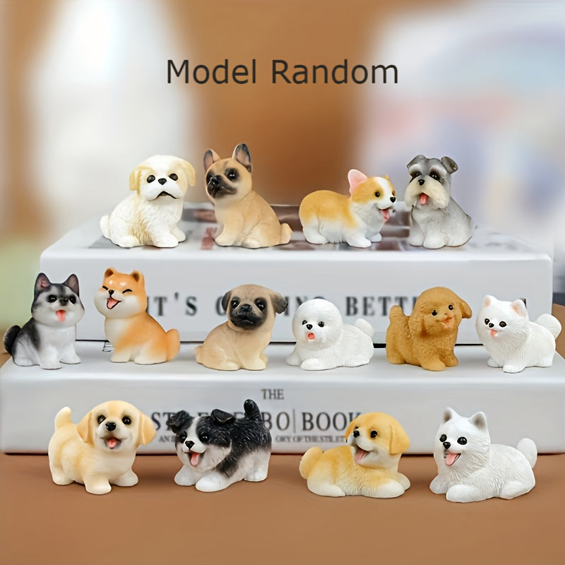 14 piezas de figuritas de resina de perro lindo, adornos de cachorro en miniatura, no requiere energía, para paisaje micro, decoración creativa de coche y escritorio, ideal para decoración de fiesta en casa, accesorios de jardinería caja ciega