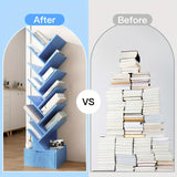 Estantería de Gran Capacidad Inspirada en Árboles Azules - Almacenamiento de Madera Multiusos para Libros, CDs y Más - Organizador de Suelo a Techo, Estantes de Almacenamiento