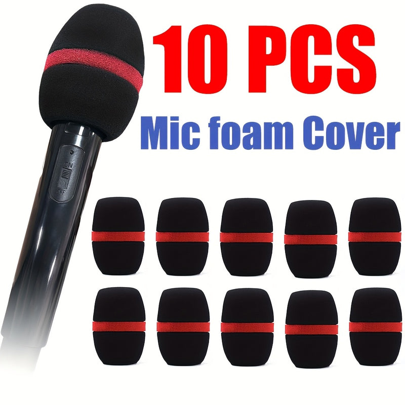 10 piezas de fundas de espuma para micrófono negro con detalles rojos - Protectores de viento para micrófonos portátiles, diseño Eid Al-Adha Mubarak, duraderos y elegantes para actuaciones en vivo y sesiones de grabación, pantalla de viento para micrófon