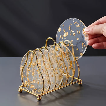 Juego de 6 piezas de cojines de acrílico con papel de oro - Alfombras de lujo resistentes al calor - Protectors de mesa redonda de moda para decoración del hogar - Perfectos para Navidad, Halloween, Pascua, Hanukkah, Acción de Gracias