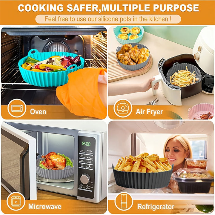Canasta Reutilizable de Silicona para Freidora de Aire con Asas - Bandeja Antiadherente Alimentaria para Hogar, Caravana y Cocina - Lavavajillas Segura, /Blanco, Accesorio de Cocción, Diseño Fácil de Usar, Material No Tóxico, Ideal para Viajeros