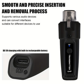 Transmisor y Receptor sin varillas NXG 2pcs/1pc, Sistema Compatible con Micrófonos XLR, Conector Jack de 6.35mm, Transmisión Larga Distancia 2.4GHz, Recargable USB para Micrófonos Condensador y Dinámicos
