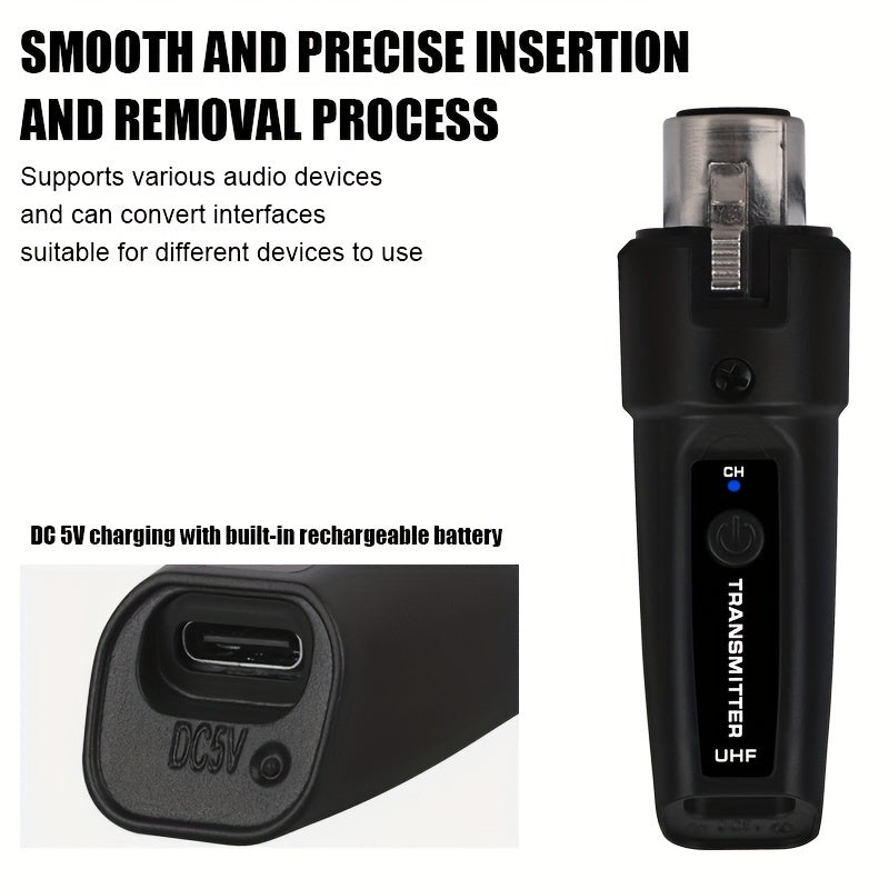 Transmisor y Receptor sin varillas NXG 2pcs/1pc, Sistema Compatible con Micrófonos XLR, Conector Jack de 6.35mm, Transmisión Larga Distancia 2.4GHz, Recargable USB para Micrófonos Condensador y Dinámicos