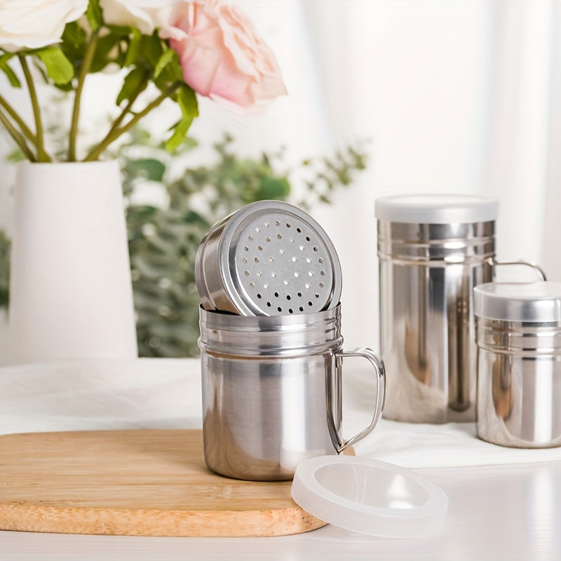 Tarro de Condimentos de Acero Inoxidable con Asa - Contenedor Duradero para Especias de BBQ, Recipiente para Polvo de Pimienta y Sésamo con Tapa, Ideal para Uso en Casa, Restaurante, Café, Contenedor de Especias para BBQ|Utensilios de Cocina Modernos|Dis