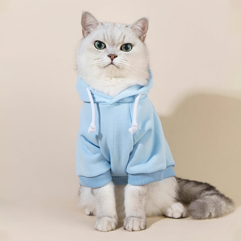 1 sudadera con capucha para mascotas, azul claro, de poliéster, abrigada y cómoda, ideal para uso en interiores o exteriores, con bolsillo delantero, para perros y gatos