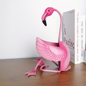 Soporte de vino de metal con forma de flamenco y soporte de vidrio - Creativo almacenamiento de botellas de vino rojo, diseño de ave divertido para decoración de escritorio, cocina y hogar, decoración única del hogar, diseño juguetón, construcción sólida.