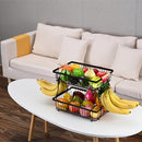 Cesta de frutas de 2 niveles con ganchos para plátanos - Estante de almacenamiento de alambre negro duradero para encimera de cocina, perfecto para frutas, verduras, snacks, café, cuidado de la piel y toallas, solución de almacenamiento de cocina | Acces