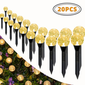 20pcs Luces de Jardín Solares con Cristales, Luces para Césped Exterior con 8 Modos de Iluminación, Apagado Automático Diurno y Encendido Nocturno para Verano, Camping, Navidad, Boda, Decoraciones de Camino de Cumpleaños