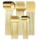 Juego de Cubiertos Elegantes de Acero Inoxidable Dorado de 5 Piezas - Incluye Cuchillo de Cena, Tenedor, Cuchara, Cucharita y Peine - Perfecto para Hogar, Cocina, Restaurante, Boda - Colección de Cubiertos Duraderos y Modernos, Utensilios de Cocina