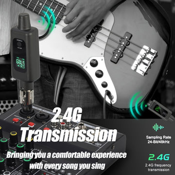 Sistema de micrófono inalámbrico con transmisor y receptor XLR, con alimentación de ilusión de 48V, para micrófono activo/conductor, sistema de altavoces, mezclador de audio, conector USB/tejido, batería de litio, voltaje de funcionamiento <36V, sin carg
