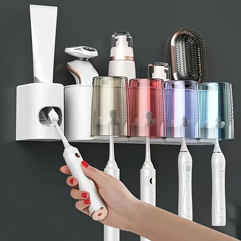 Portacepillos de dientes con soporte para cepillos, organizador de baño montado en la pared para ahorrar espacio en el almacenamiento de cepillos de dientes y pasta de dientes.