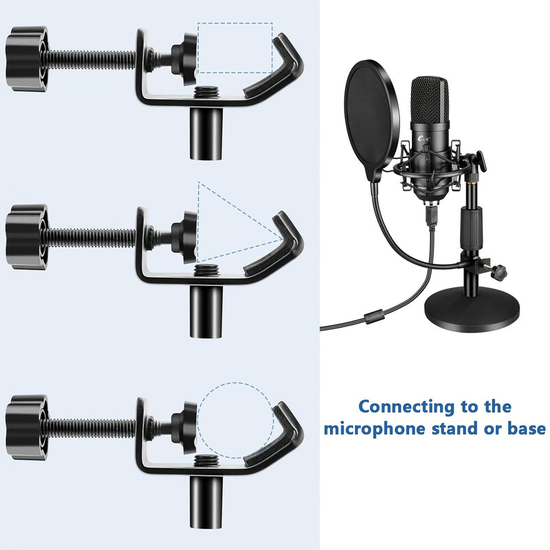 1pc Filtro de malla doble de 6 pulgadas con malla insonorizante, abrazadera de goose neck de 360 grados, brazo estable para karaoke en vivo, grabación de voz en estudio - Negro