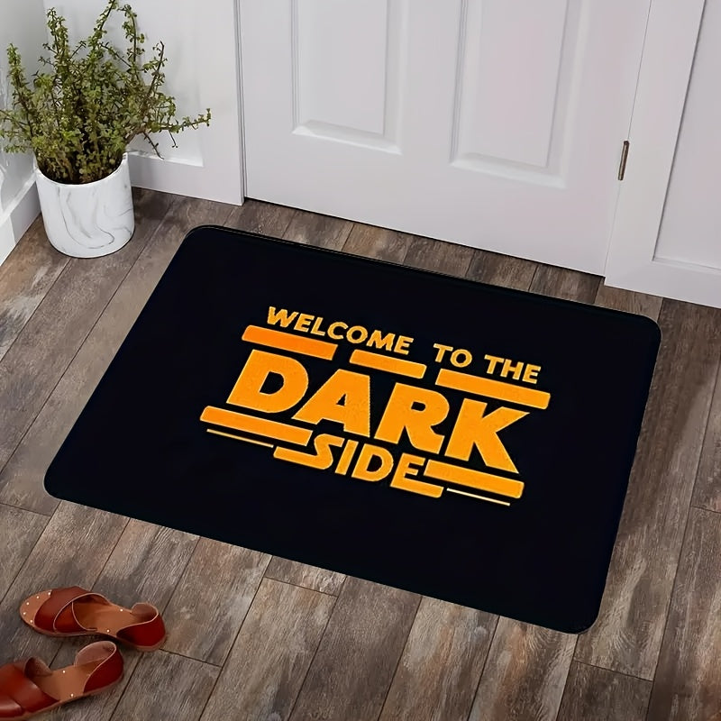 Tapete de bienvenida "Bienvenido al Lado Oscuro" - Antideslizante, lavable a máquina, de poliéster para áreas de alto tráfico, decoración interior/exterior, fácil de limpiar, 1 unidad