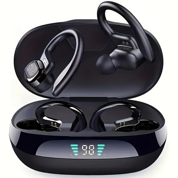 {"translated_text": "Auriculares inalámbricos con micrófono de alta definición, estuche de carga con pantalla LED, sincronización automática y larga vida útil de la batería, cómodos tapones para el oído para deportes, ciclismo, conducción y uso diario."}