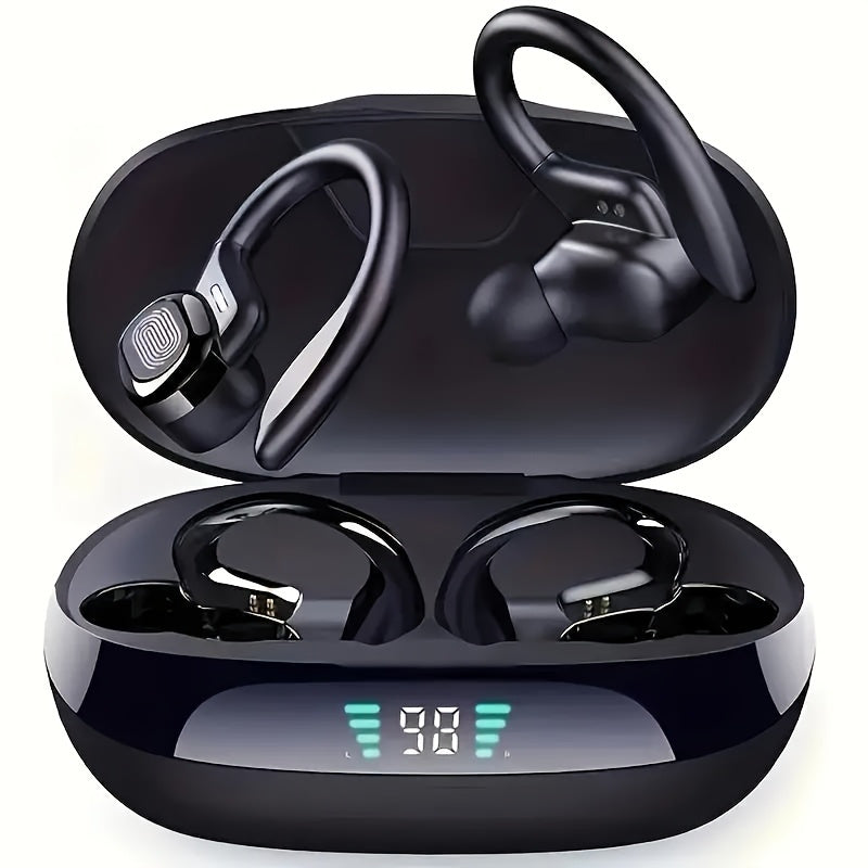 {"translated_text": "Auriculares inalámbricos con micrófono de alta definición, estuche de carga con pantalla LED, sincronización automática y larga vida útil de la batería, cómodos tapones para el oído para deportes, ciclismo, conducción y uso diario."}