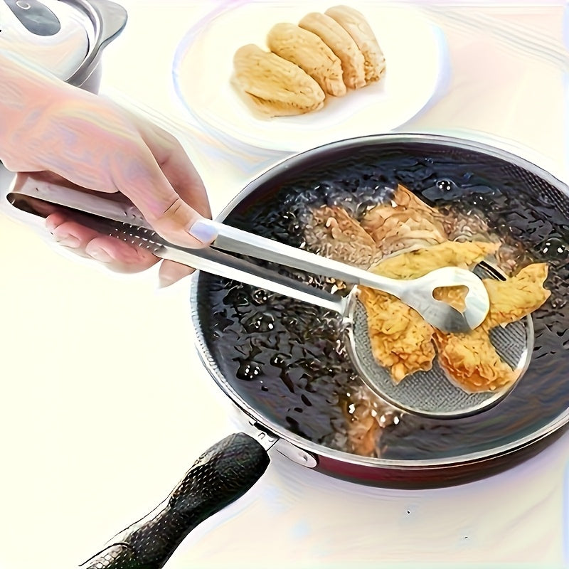 Colador para frituras, soporte de cuchara escurridora, asa de sartén acero inoxidable, pinza coladora de cocina resistente al calor, herramienta de cocina en acero inoxidable, disponible todo el año