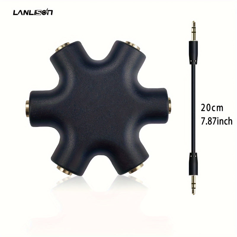 Cable Repartidor de Audio LANLESS de 3.5mm - Comparte Música con 5 Auriculares, ABS Duradero, Disponible en Blanco/Azul/Negro, Ideal para Smartphones y Más