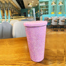 Taza térmica de acero inoxidable 304 con purpurina rosa brillante, doble pared al vacío, con popote, libre de BPA, para bebidas frías y calientes, regalo perfecto para Navidad, Día de San Valentín o Día de la Madre, diseño bling bling, duradero