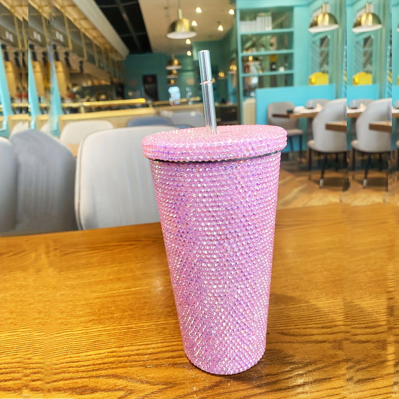 Taza térmica de acero inoxidable 304 con purpurina rosa brillante, doble pared al vacío, con popote, libre de BPA, para bebidas frías y calientes, regalo perfecto para Navidad, Día de San Valentín o Día de la Madre, diseño bling bling, duradero