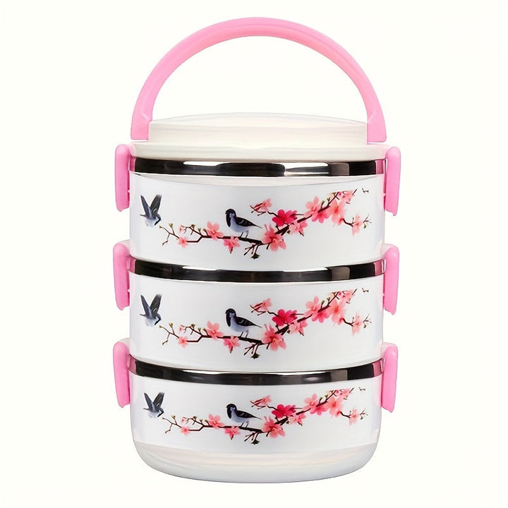 Recipiente de acero inoxidable de tres capas con tapa para mantener la frescura, redondo y apto para uso en la oficina, escuela, campamentos y cocina - 2100 ml / 70 onzas