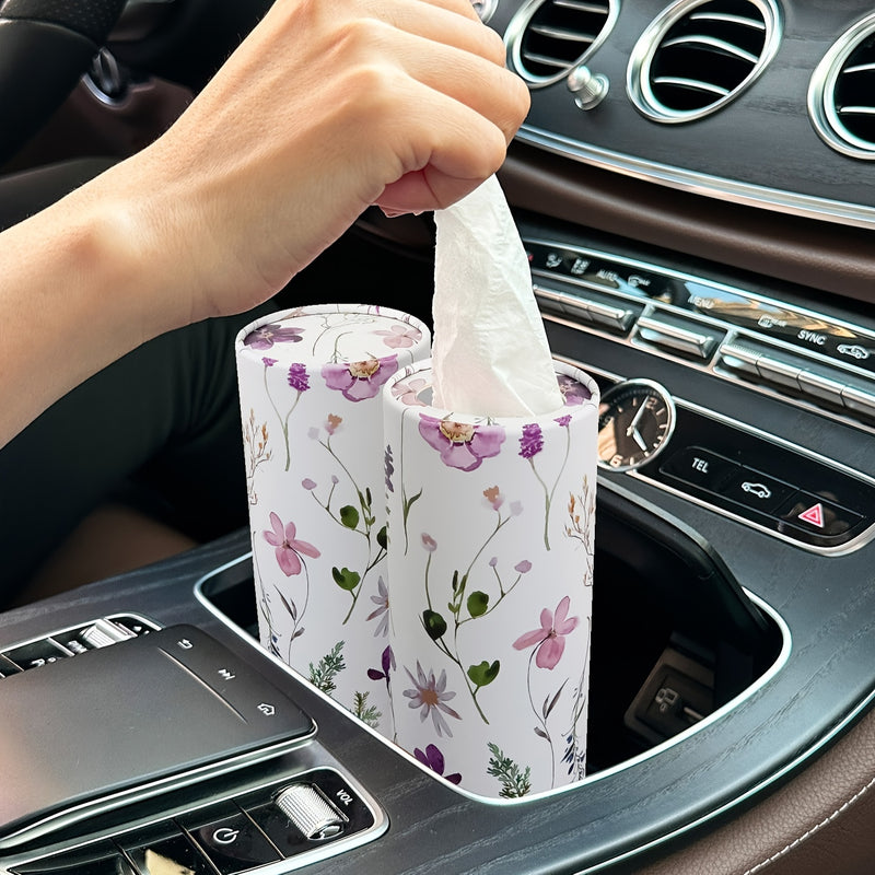 Porta pañuelos de papel para coche con estampado floral - Caja de pañuelos de viaje para el portavasos del coche, adecuado para mesas de hogar