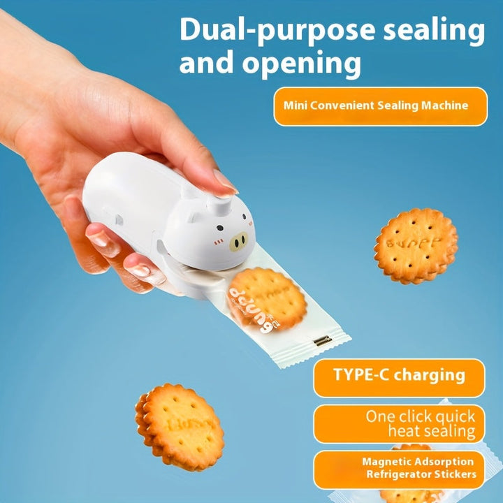 Mini máquina selladora de cerdito linda, adhesivo magnético para bolsas de refrigerador, sellado manual portátil doméstico con atracción magnética para evitar fugas de aire y humedad