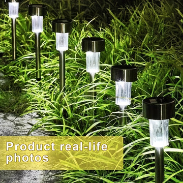 Juego de 5/10/24 luces solares LED para césped, luz solar exterior de acero inoxidable, sin tarifa eléctrica, no requiere cableado. Adecuadas para decorar patios, céspedes, caminos, terrazas, pasillos, jardines y se encienden automáticamente al anochecer