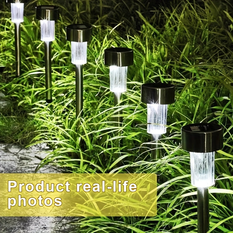 Juego de 5/10/24 luces solares LED para césped, luz solar exterior de acero inoxidable, sin tarifa eléctrica, no requiere cableado. Adecuadas para decorar patios, céspedes, caminos, terrazas, pasillos, jardines y se encienden automáticamente al anochecer
