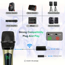 Micrófono de Karaoke sin varillas Portátil con Batería Recargable para 4 Micrófonos y Receptor, Ideal para Fiestas, Reuniones, Bodas, Base de Almacenamiento Dorada y Adaptador de 3.5mm Incluido