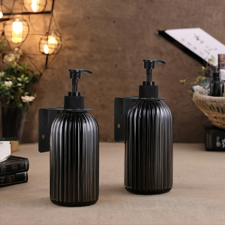 2 botellas de plástico vacías con bomba dispensadora, 500 ml, para jabón de manos y platos, champú y acondicionador, uso múltiple para jabón líquido, gel de baño y ducha, color negro - Regalos para Ramadán, Eid al-Adha, Día del Padre, Navidad y Halloween