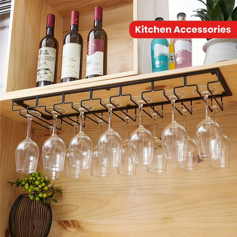 1 soporte para copas, organizador de copas de vino para montar en la pared, soporte para copas debajo del gabinete, ideal para gabinete, cocina, bar y restaurante, organizadores y almacenamiento de cocina, accesorios de cocina