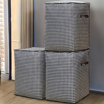 4 piezas de cajas de almacenamiento extra grandes de 47.55 galones, diseño houndstooth, tela gruesa, con cremallera doble y asas para fácil transporte, ideales para ropa, edredones y organización de artículos de temporada, perfectas para el hogar, mudanz