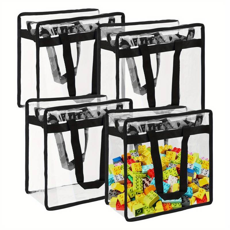 4pcs Bolsas de Plástico Transparente con Cremallera y Asa Suave - Organizador Colgante Versátil para Juguetes, Zapatos y Más - Duradero para Viajes y Uso al Aire Libre, Almacenamiento de Juguetes