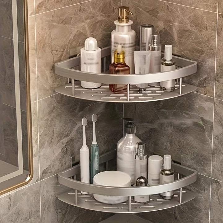 Organizador de Baño de Aluminio Espacial Plateado Glacier - Estante de Esquina para Ducha para Almacenamiento de Champú, Jabón y Cosméticos