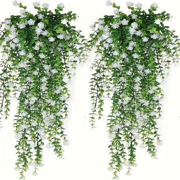 Conjunto de 4, plantas de seguimiento sintéticas diseñadas para imitar hojas de eucalipto, adecuadas para uso al aire libre, resistentes a la radiación UV, ideales para decorar escenas, habitaciones y hogares.