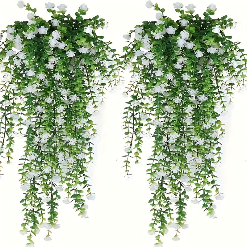 Conjunto de 4, plantas de seguimiento sintéticas diseñadas para imitar hojas de eucalipto, adecuadas para uso al aire libre, resistentes a la radiación UV, ideales para decorar escenas, habitaciones y hogares.
