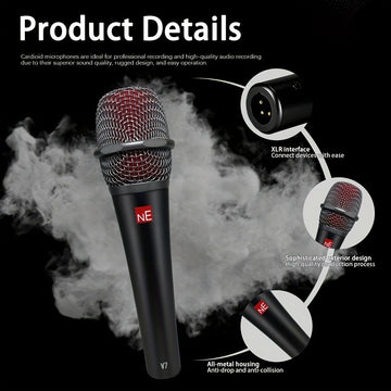 Microfono Dinámico Súper Cardióide LexiNova V7 Versión Alta con Cable para Canto en Escenario, Grabación de Voces, Actuaciones, Discurso, Transmisión de Vídeo, Microfono de Sonido Profesional - Conector Jack de 6.35 mm