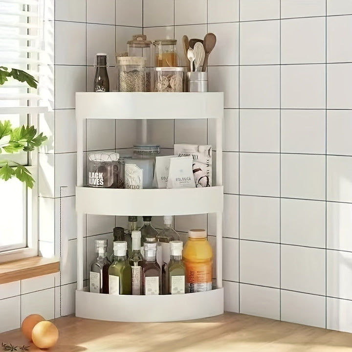 Estante de almacenamiento de esquina de 3 niveles - Negro, blanco y marrón, organizador rotativo para cocina, baño y dormitorio - Plástico duradero, sin necesidad de ensamblaje, diseño que ahorra espacio, organizadores y almacenamiento de baño, estantes