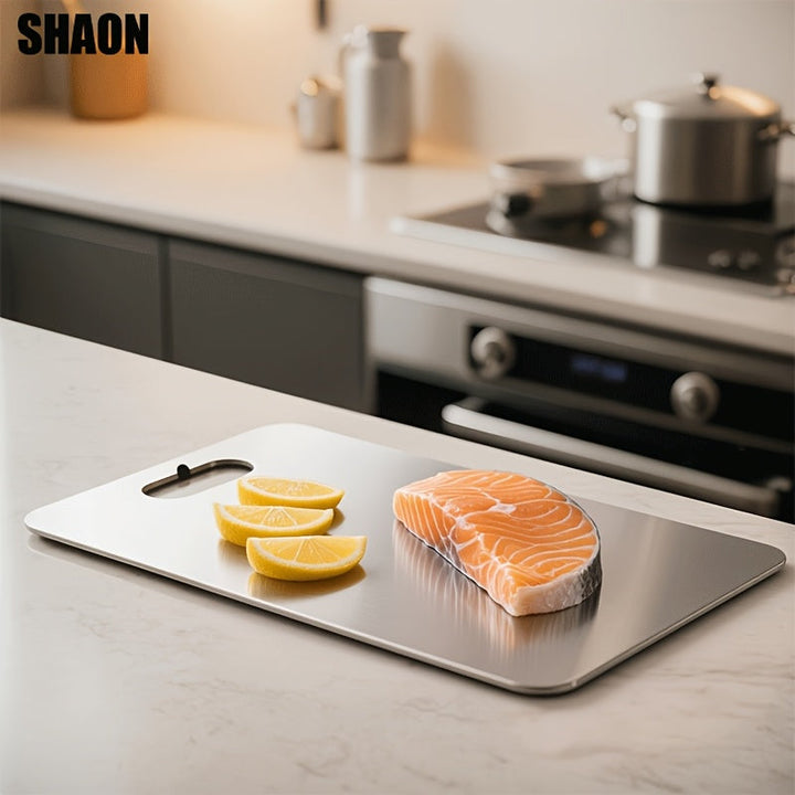 Conjunto de 3 tablas de corte de acero inoxidable SHAON - Tablas de picar para cocina - Platos de titanio de doble cara aptos para lavavajillas para preparación de comidas en exteriores y camping en casa