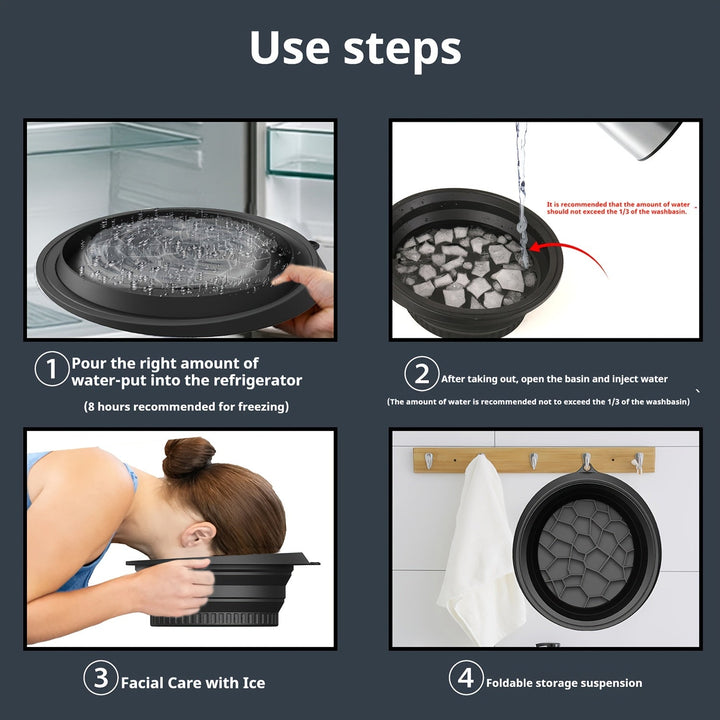 Cuenco de Baño Frío Plegable de Silicona - Tazón Colapsible para Spa Facial, Manos y Uñas - Recipiente Portátil para Remojo Relajante en Agua Fría con Base Antideslizante, Fácil de Limpiar, Ideal para Viajes, Herramienta Duradera para Cuidado de la Piel