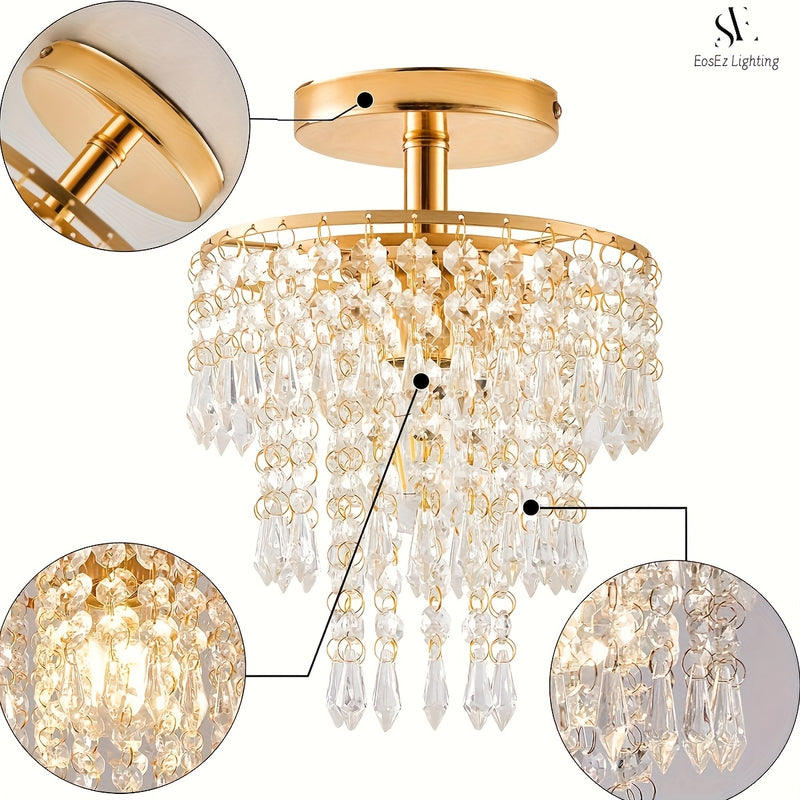1 pieza de moderna elegante mini candelabro de cristal - Lujo moderno, luz de techo semi-inclinada, perfecta para fiestas de vacaciones, restaurantes, hoteles, dormitorios y salas de estar, estructura metálica, incluye hardware de instalación - Bombilla