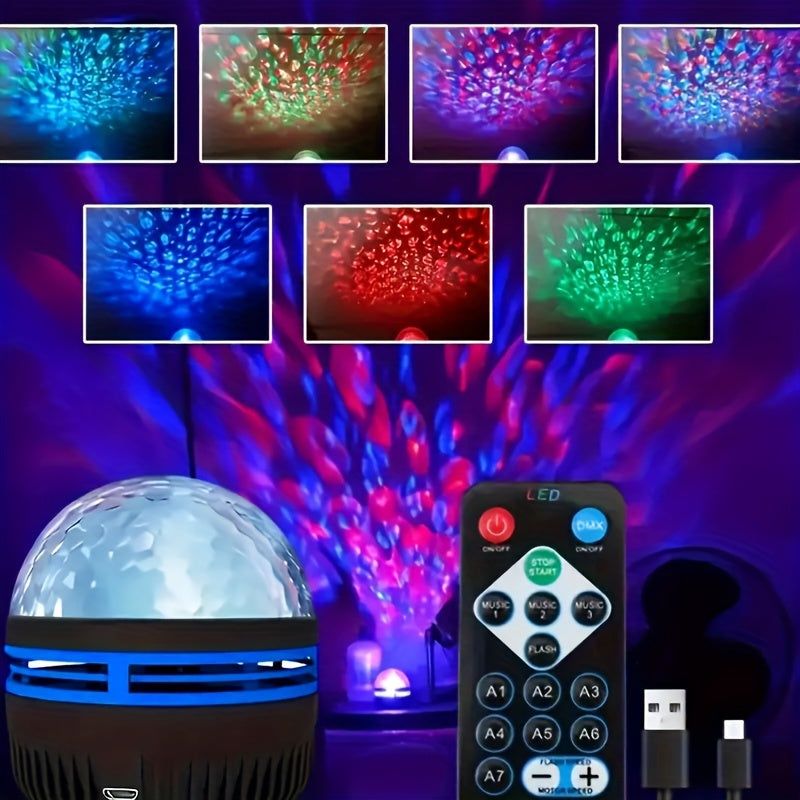 Encantadora Luz Nocturna LED de Ondas de Agua con Control Remoto - Luz de Escenario de Bola de Cristal Alimentada por USB para Dormitorio, Sala de Juegos y Ocasiones Especiales