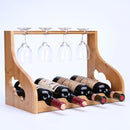Soporte de vino de bambú de 4 ranuras con copa de madera - Soporte de vaso alto desmontable para vino tinto y almacenamiento de vidrio elegante, acabado de madera natural, perfecto para decoración de bar en casa o mesa de comedor, decoración de vino