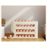 Caja de Almacenamiento de Huevos de 4 Niveles con Deslizamiento - Gran Capacidad, Diseño Automático para Puerta Lateral de Refrigerador - Plástico Duradero, Organizador de Cocina Seguro para Alimentos