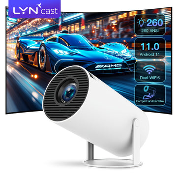 Proyector mini LYNCAST HY300 PRO - 260ANSI 1080P/4K HD, Android 11 Dual WiFi6, 11.0, rotación de 180°, compacto y portátil para cine en casa, al aire libre, juegos y presentaciones, proyector portátil, configuración de cine, diseño elegante, lente de alt