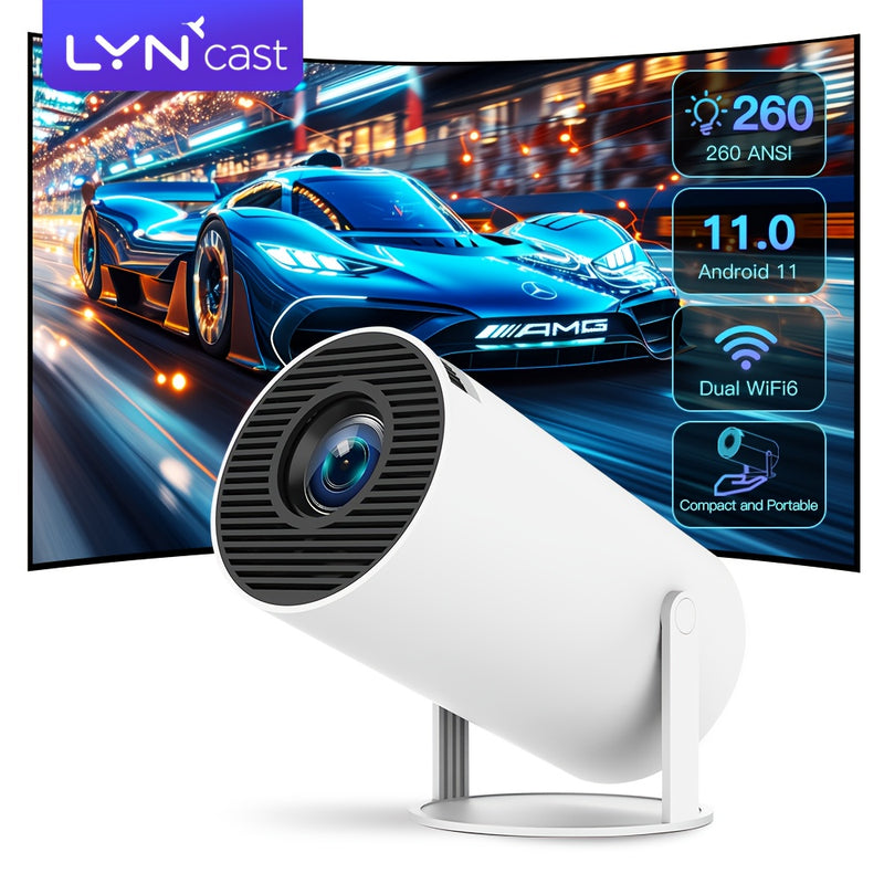 Proyector mini LYNCAST HY300 PRO - 260ANSI 1080P/4K HD, Android 11 Dual WiFi6, 11.0, rotación de 180°, compacto y portátil para cine en casa, al aire libre, juegos y presentaciones, proyector portátil, configuración de cine, diseño elegante, lente de alt