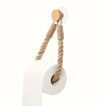 2 piezas de soporte para toallas de papel de cuerda de cáñamo, tejido en madera maciza, porta toallas sin agujeros, creativo