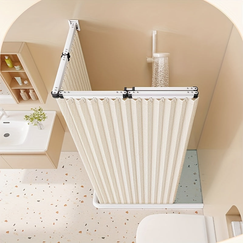 1pc Cortina de Baño Plegable de Alta Calidad con Ganchos y Lazos, Separador Invisible para Húmedo/Seco, Fácil Almacenamiento, Adorno Moderno para Decoración del Hogar