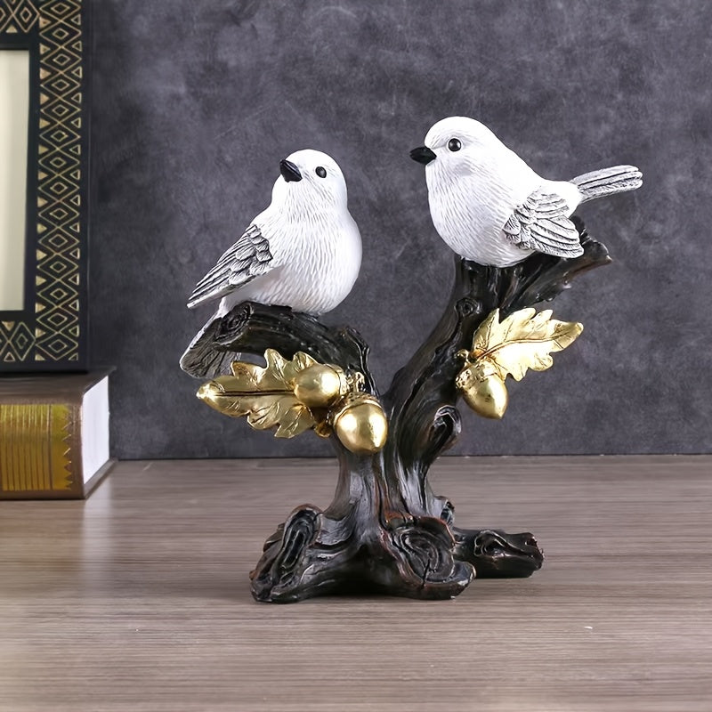 Elegante estatua de pájaro de resina blanca con detalles de rama dorada - Decoración de hogar inspirada en el estilo vintage, perfecta para espacios interiores y exteriores, agrega un toque de elegancia a cualquier jardín o patio, decoración de pájaros.